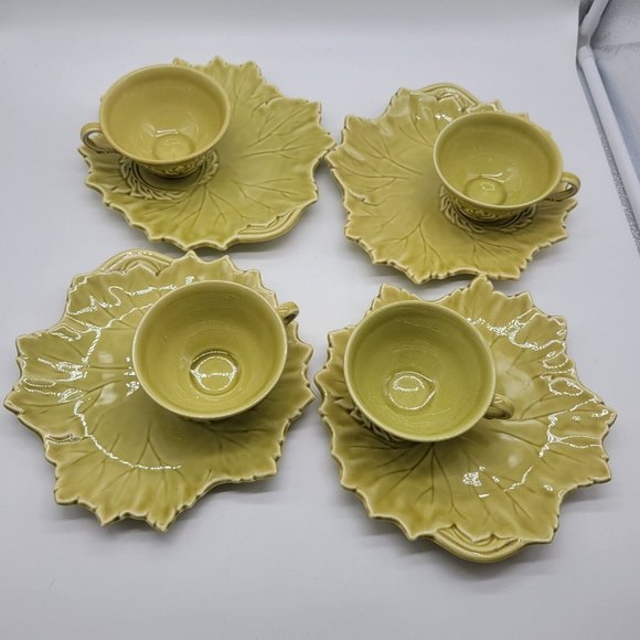 Woodfield By Steubenville Fall Snack Leaf Shape Dishes/ Cups Chartreuse 4 Sets - Picture 2 of 12